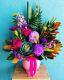 Ceramic Pot of Blooms- Pink & Purple