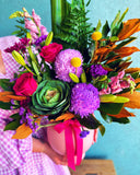 Ceramic Pot of Blooms- Pink & Purple