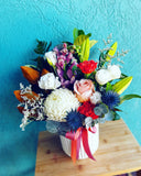 Ceramic Pot of Blooms- Perfect as a Peach Midi
