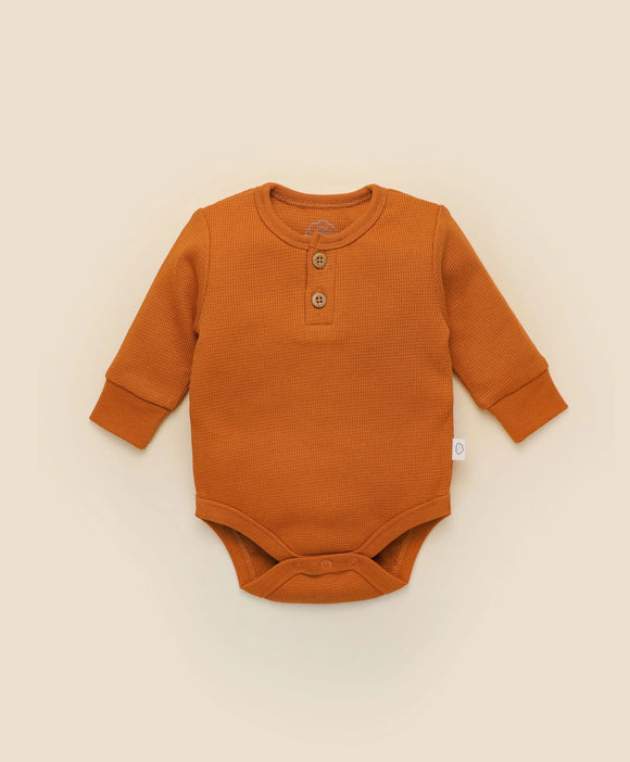 Lūmmi in Colour Waffle Long Sleeve Bodysuit - Ginger