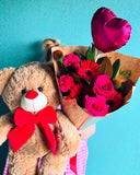 Blooms with Large Teddy + Balloon