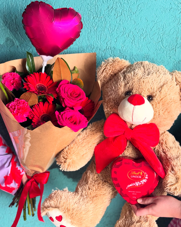 Blooms with Large Teddy + Balloon + Chocs