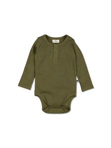 Burrowed & Be Henley Rib Bodysuit - Olive - Size NB