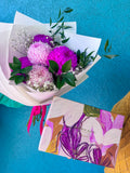 Pink Mums Bunch of Blooms + Candle Gift Set