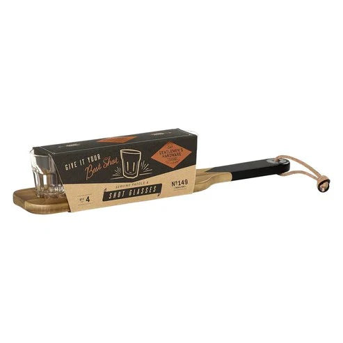 Gentlemen’s Hardware Serving Paddle & Shot Glasses