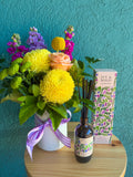 Vase of Blooms with an Ivy & Wood Diffuser- Colour Pop
