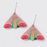 Martha Jean Moth Wattle Earrings - Pink Sparkle/Green