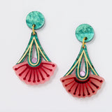 Martha Jean Silver Princess Drop Earrings - Pink/Green