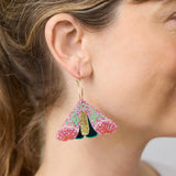 Martha Jean Moth Wattle Earrings - Pink Sparkle/Green
