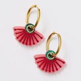 Martha Jean Silver Princess Huggies Earrings - Pink/Green