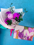 Pink Mums Bunch of Blooms + Candle Gift Set