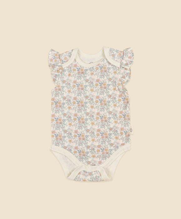 Lūmmi Colour Flutter Sleeve Baby Bodysuit - Daisy Daisy
