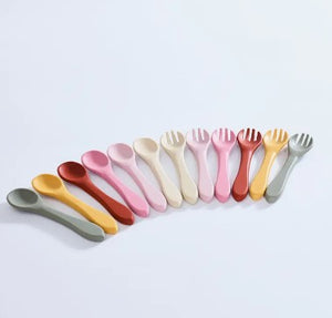 Milk Addict Silicone Spoon and Fork Set- Dusty Rose
