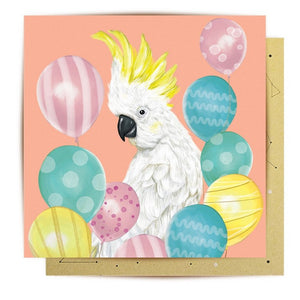 White Cockatoo Balloon Greeting Card