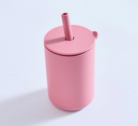 Milk Addict Silicone Cup and Straw Set- Dusty Rose
