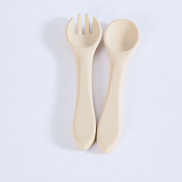 Milk Addict Silicone Spoon and Fork Set- Sand