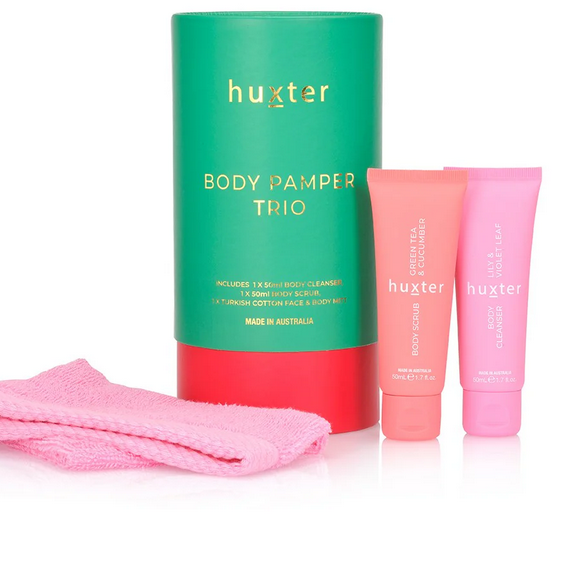 Huxter Body Pamper Trio | Emerald Green with Bright Pink