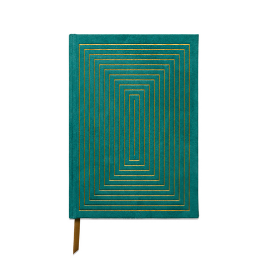 HARD COVER SUEDE CLOTH JOURNAL WITH POCKET - LINEAR BOXES GREEN