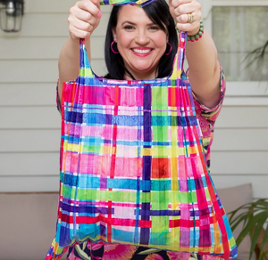 Lordy Dordie Concertina Pleat Bag - Rainbow Gingham