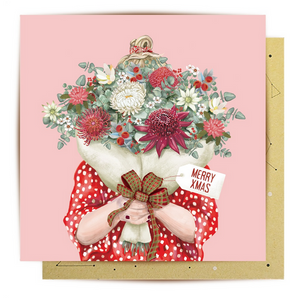 Greeting Card Girl Bouquet Xmas