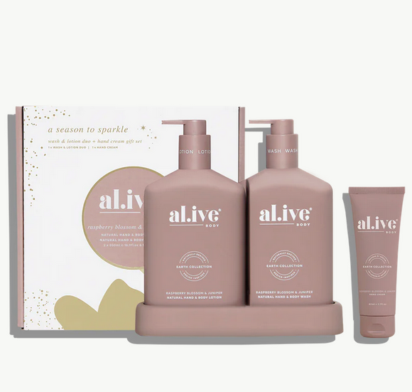 Al.ive wash & lotion duo + hand cream gift set - raspberry blossom & juniper