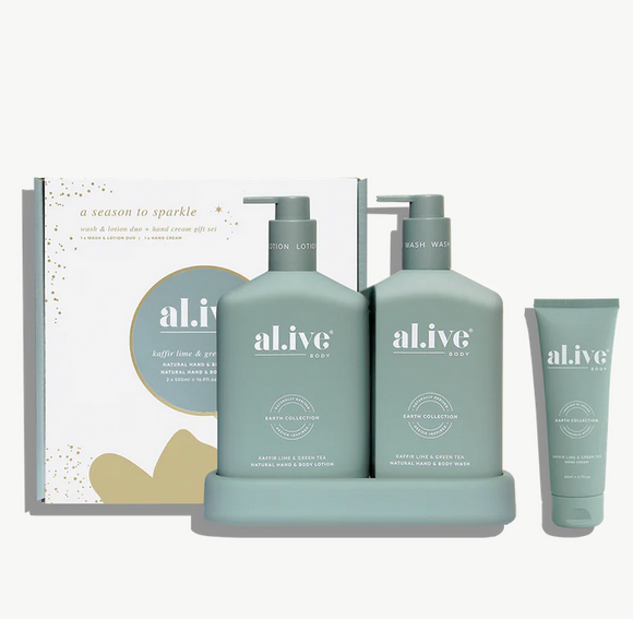 Al.ive wash & lotion duo + hand cream gift set - kaffir lime & green tea