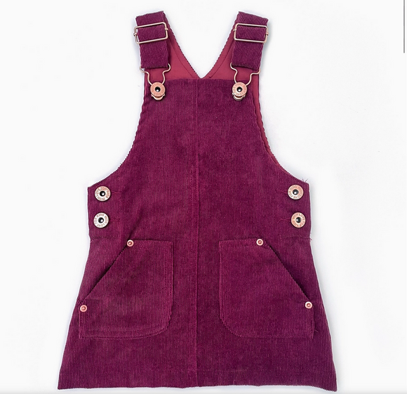 With Love For Kids- Hazel Cord Pinafore Dress - Eggplant Size 0