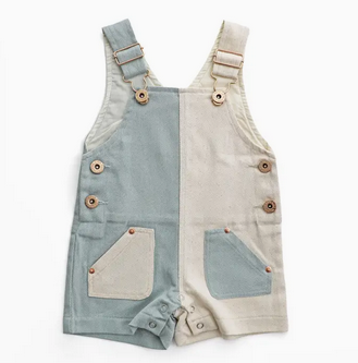 With Love For Kids- Everett Short Overalls - Split Blue