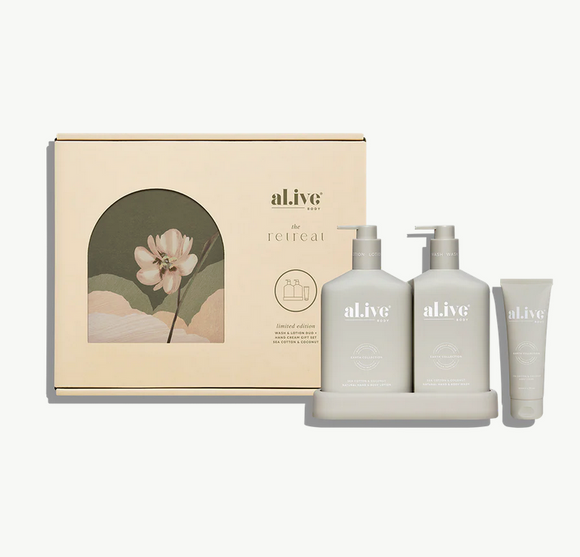 Al.ive Body Wash & Lotion Duo + Hand Cream Gift Set - Sea Cotton & Coconut