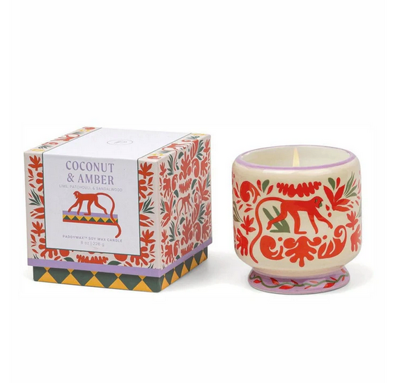 Paddywax Adopo 8 Jungle Ceramic Candle - Coconut & Amber