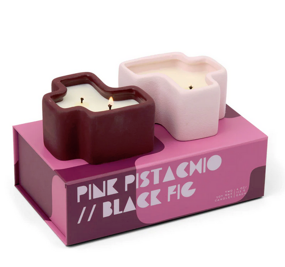 Paddywax Boxed Set Of 2 Jigsaw 4 Oz Candles - Burgundy & Pink - Pink Pistachio & Black Dahlia Fig