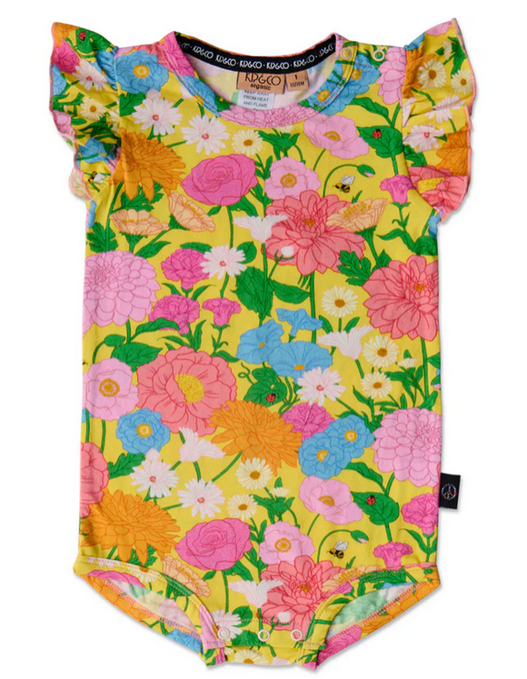 KIP & CO Follow The Sun Yellow Organic Short Sleeve Frill Romper