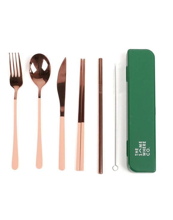 Cutlery Kit - Rose Gold with Blush Handle- Somewhere Co